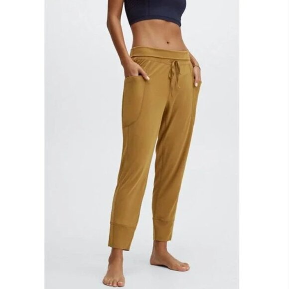 Fabletics Pants - Fabletics women's M Sleek Knit Drawstring Pant‎ in dark bronze pockets stretchy